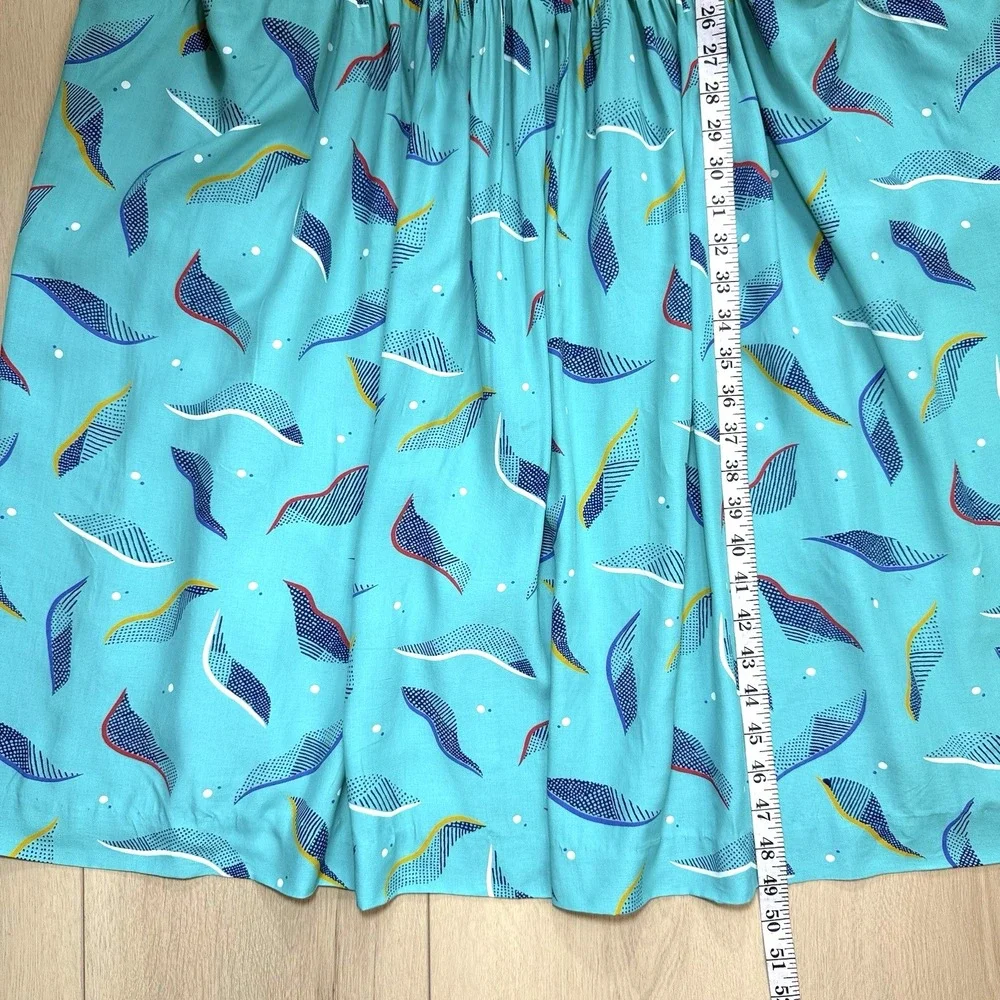 VTG Jones New York Dress Womens 16 Turquoise Abstract Midi Sundress 80s USA MCM!